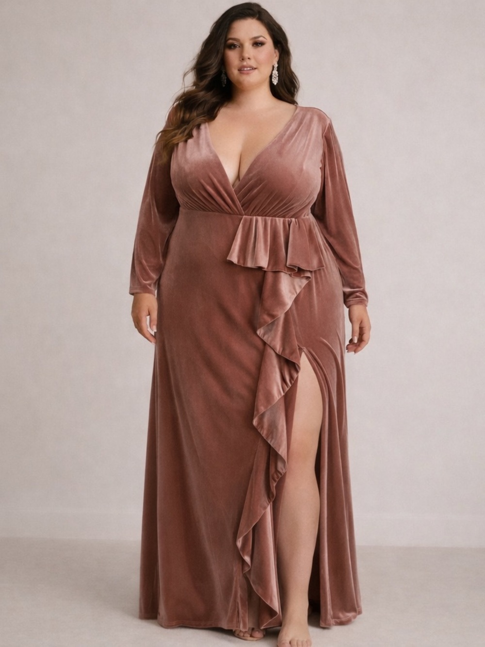 Faeriesty NEW Formal Occassion Velvet Ruffle Maxi Long Sleeve Bridesmaid 4XL